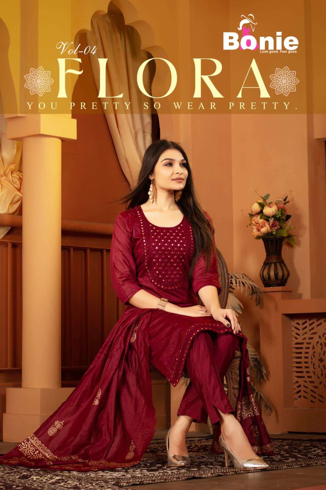 Bonie Flora Vol 4 Chanderi With Lining Inside With Amazing Embroidery On Wholesale