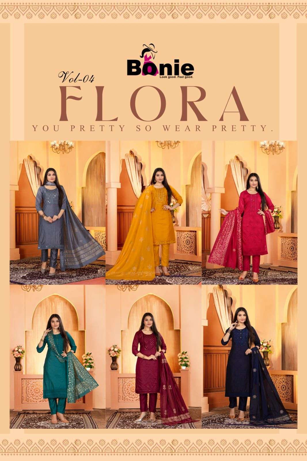 Bonie Flora Vol 4 Chanderi With Lining Inside With Amazing Embroidery On Wholesale