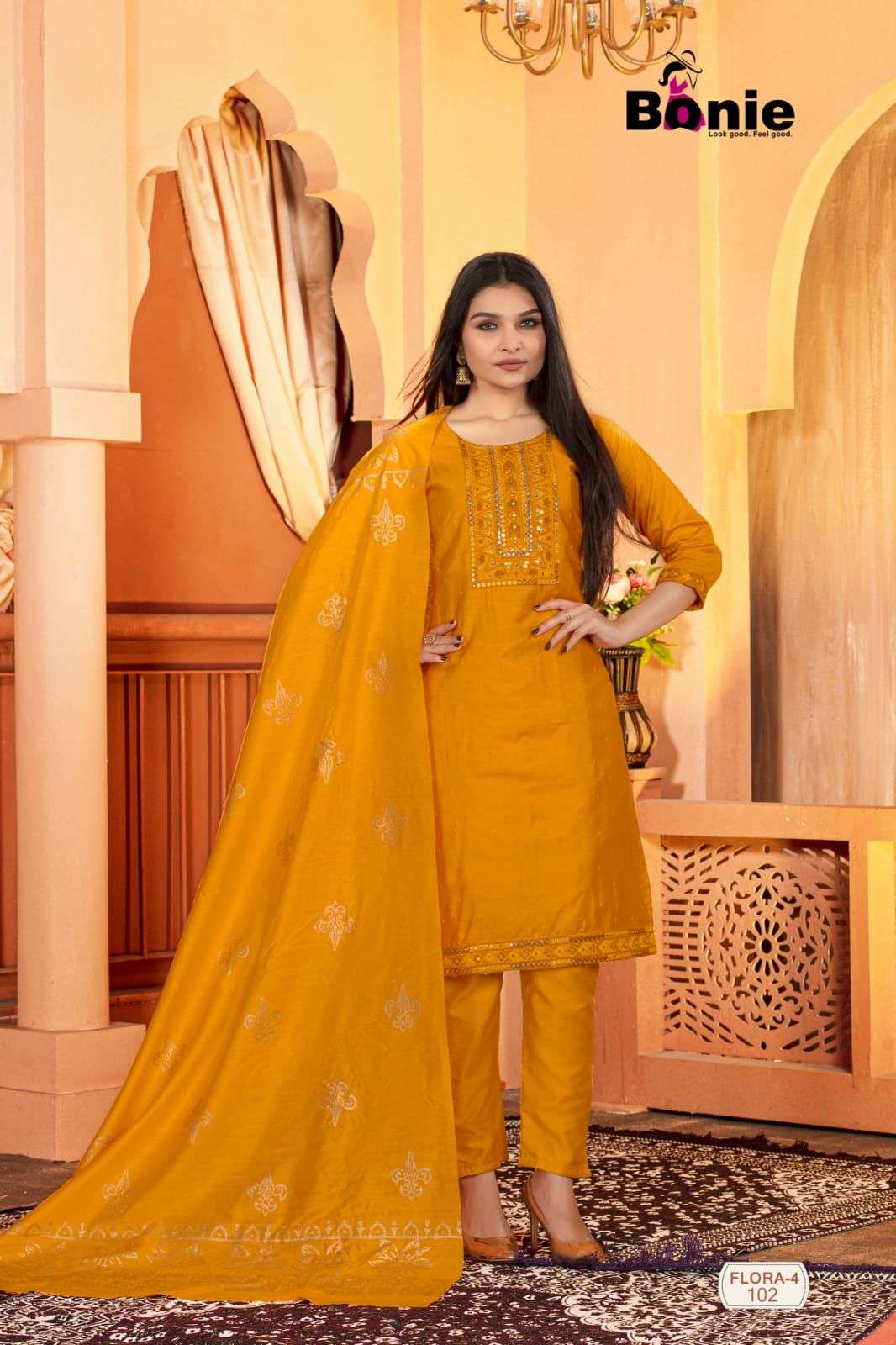 Bonie Flora Vol 4 Chanderi With Lining Inside With Amazing Embroidery On Wholesale