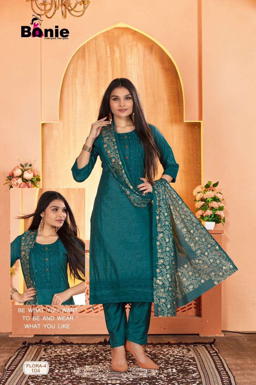 Bonie Flora Vol 4 Chanderi With Lining Inside With Amazing Embroidery On Wholesale