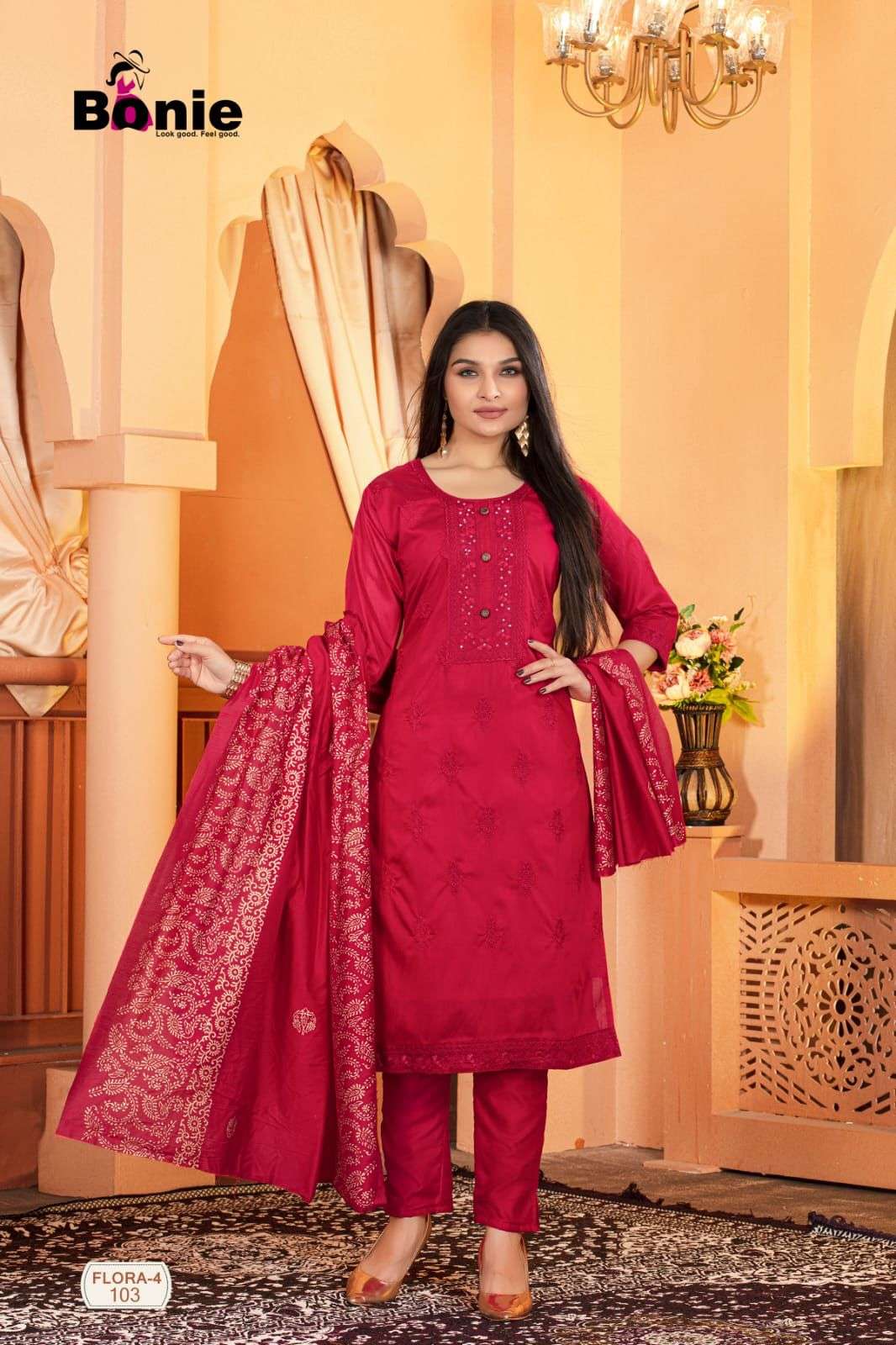 Bonie Flora Vol 4 Chanderi With Lining Inside With Amazing Embroidery On Wholesale