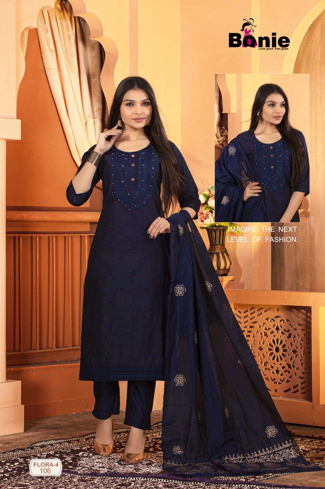 Bonie Flora Vol 4 Chanderi With Lining Inside With Amazing Embroidery On Wholesale