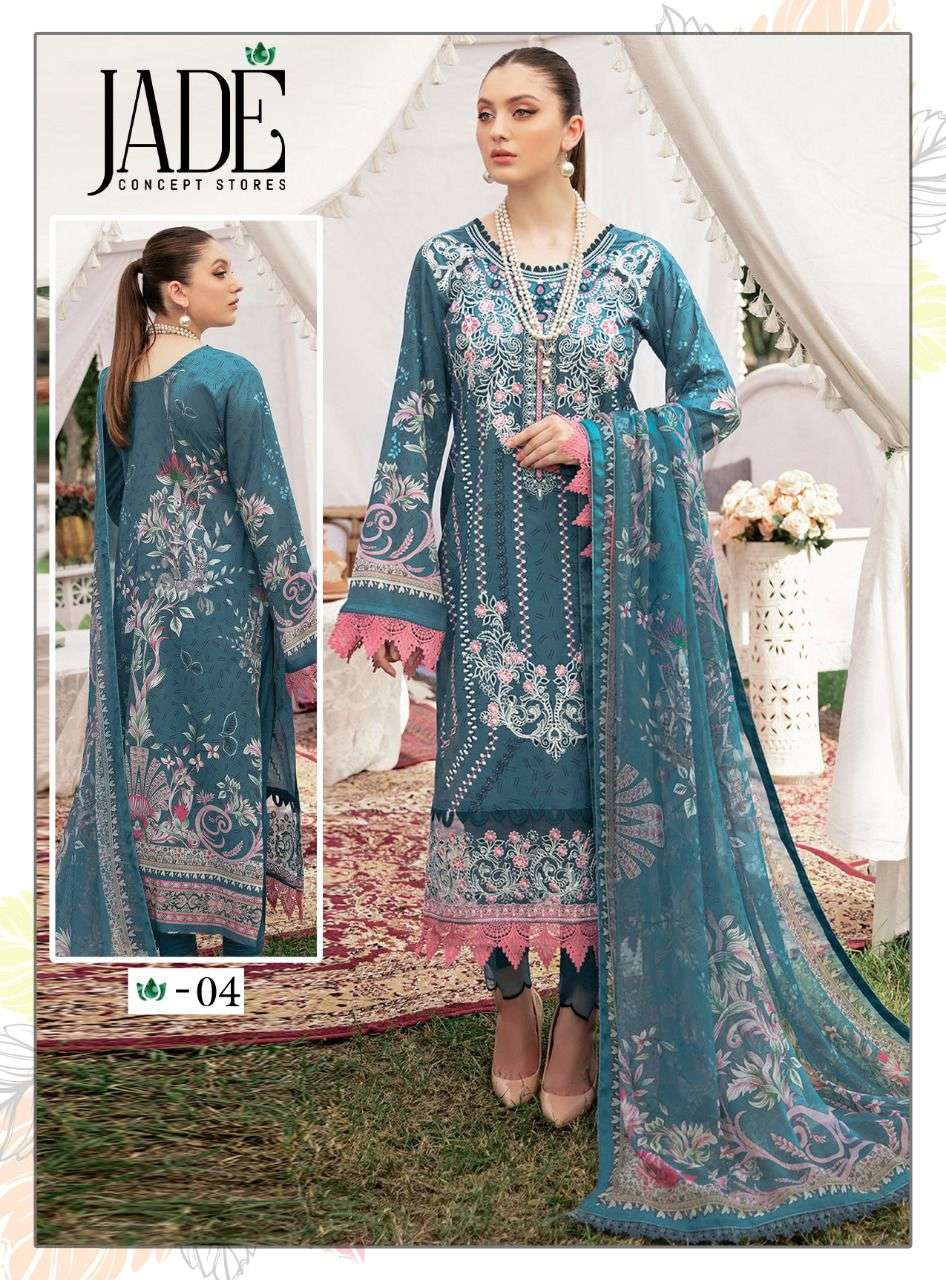 Cheveron Jade Pure Heavy Lawn Printed Top Bottom With Dupatta On Wholesale