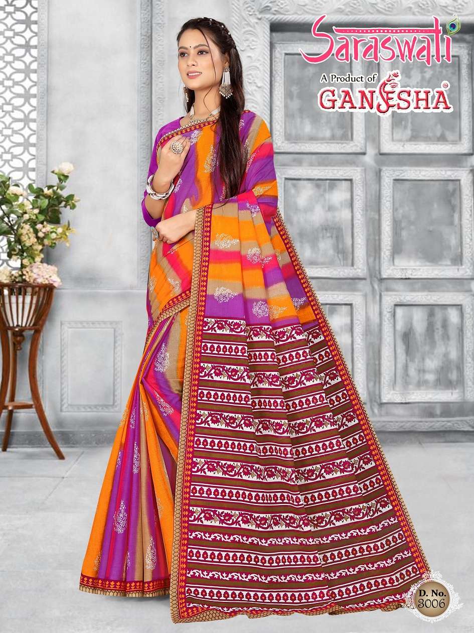 Ganesha Saraswati Pure Cotton Saree On Wholesale