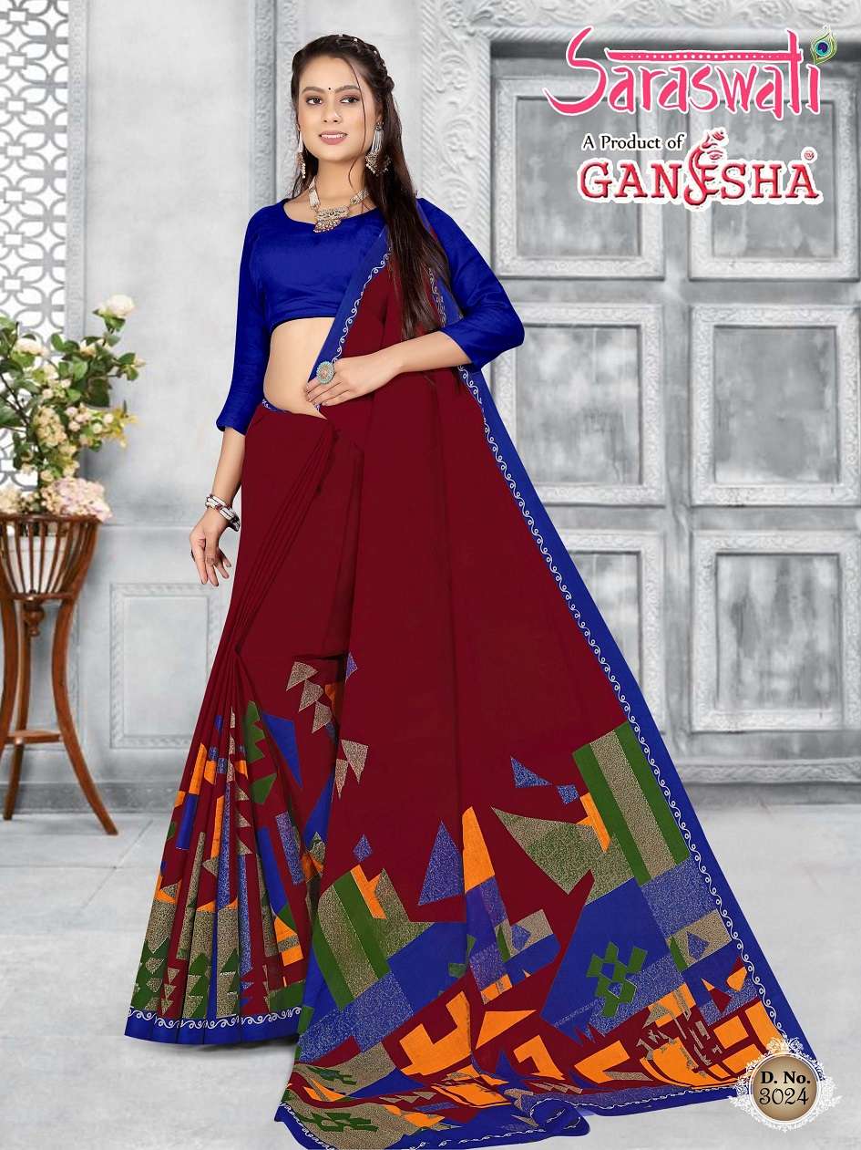 Ganesha Saraswati Pure Cotton Saree On Wholesale