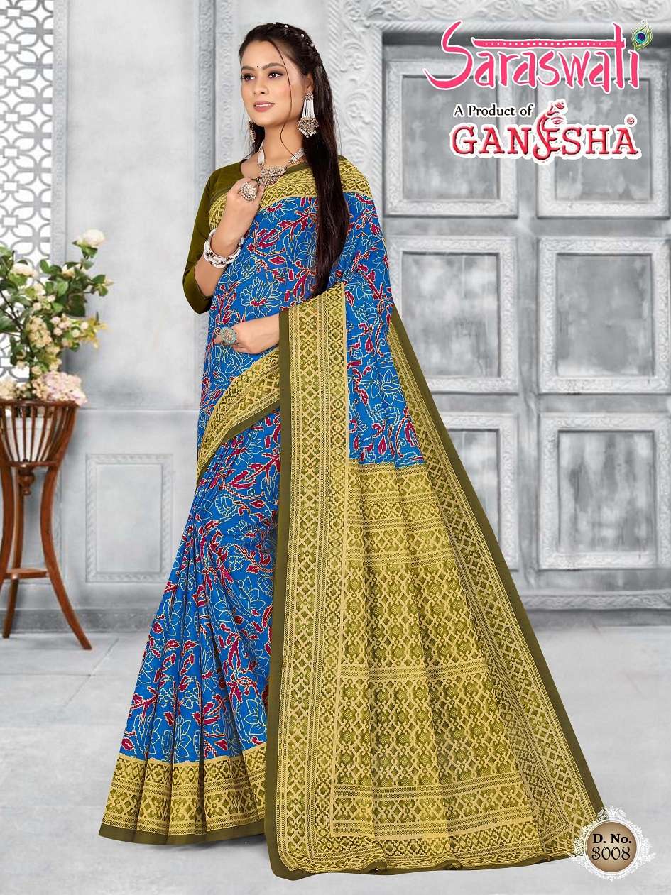 Ganesha Saraswati Pure Cotton Saree On Wholesale