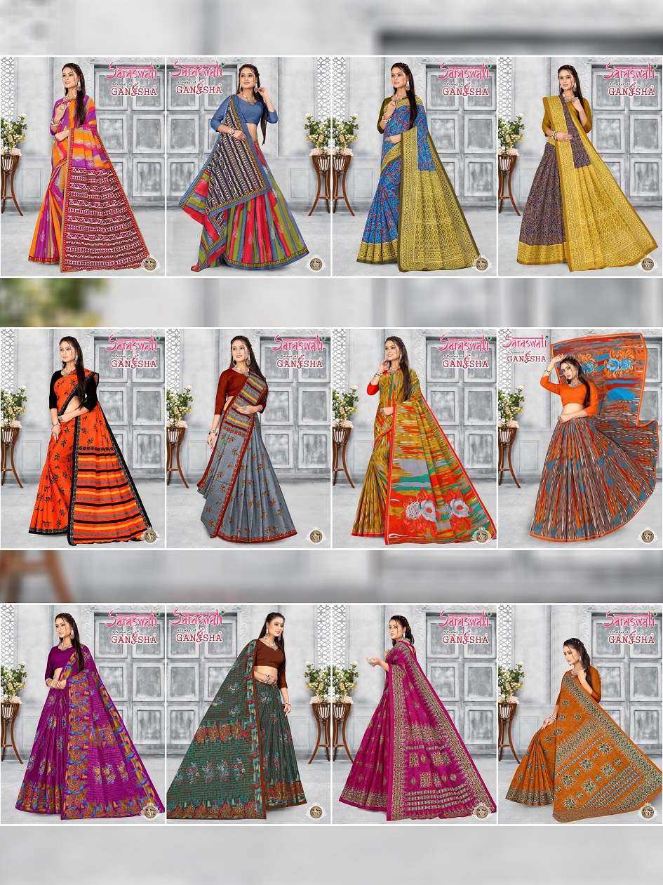 Ganesha Saraswati Pure Cotton Saree On Wholesale