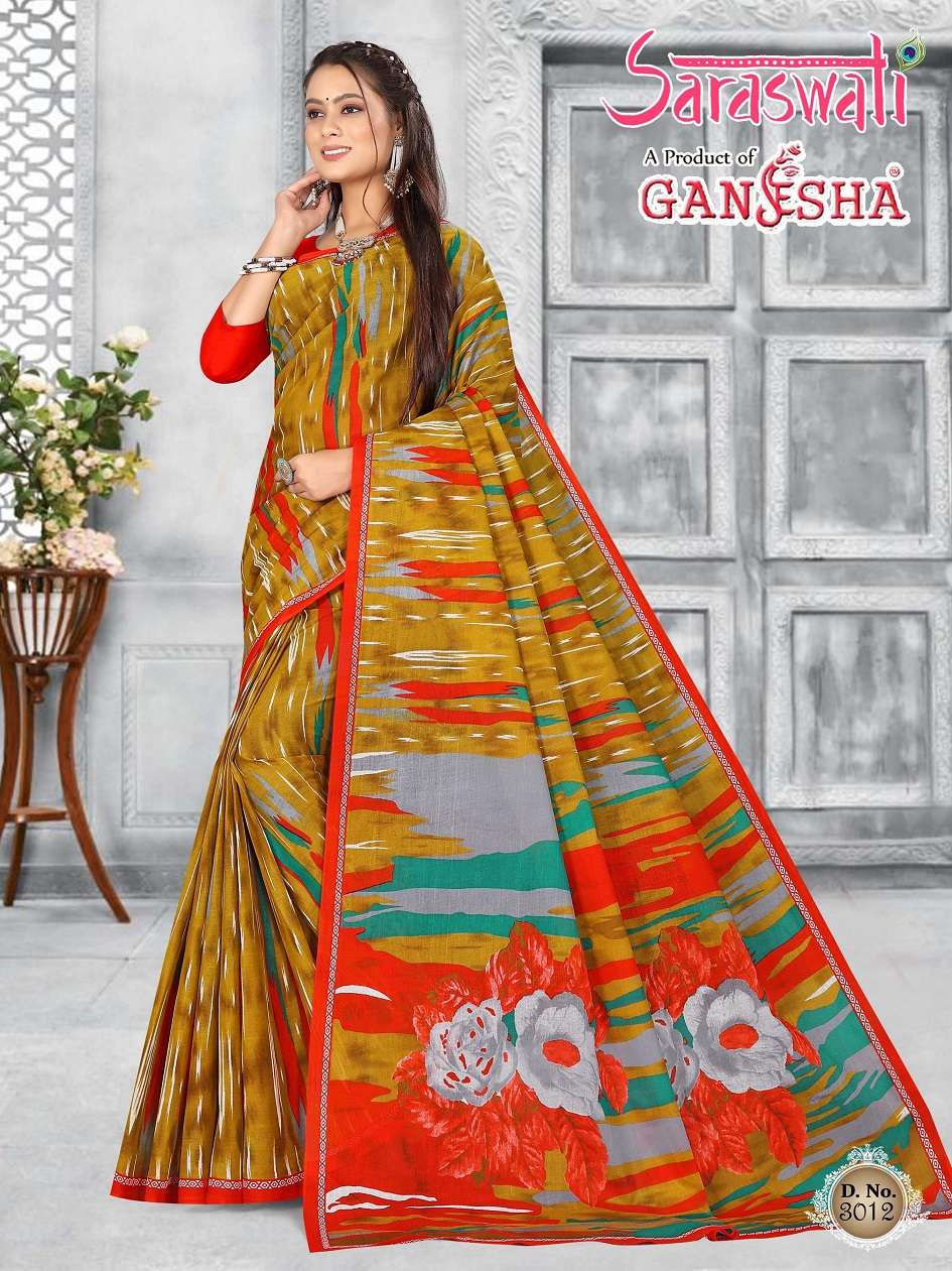Ganesha Saraswati Pure Cotton Saree On Wholesale