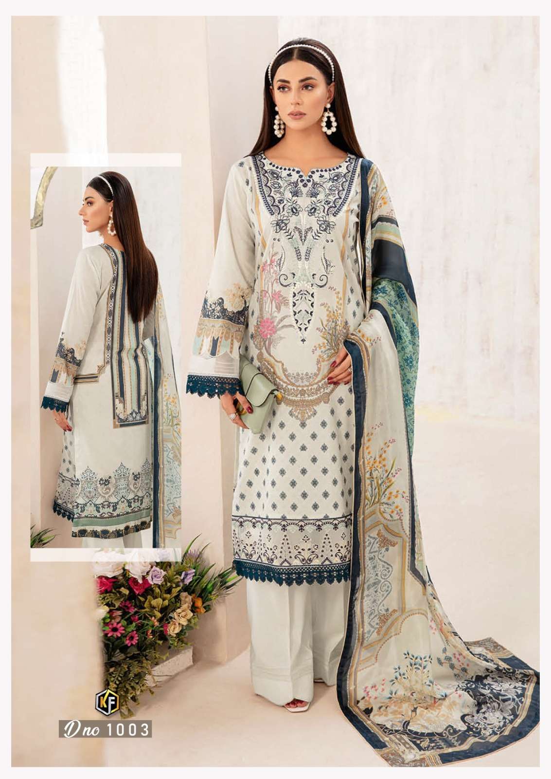 Keval Fab Qurbat Lawn Cotton Printed Top Bottom With Dupatta On Wholesale