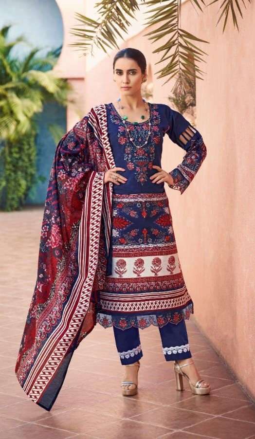 Levisha Mahefuz Vol 3 Satin Cotton Pakistani Print & Fancy Self Embroidery Top Bottom With Dupatta On Wholesale