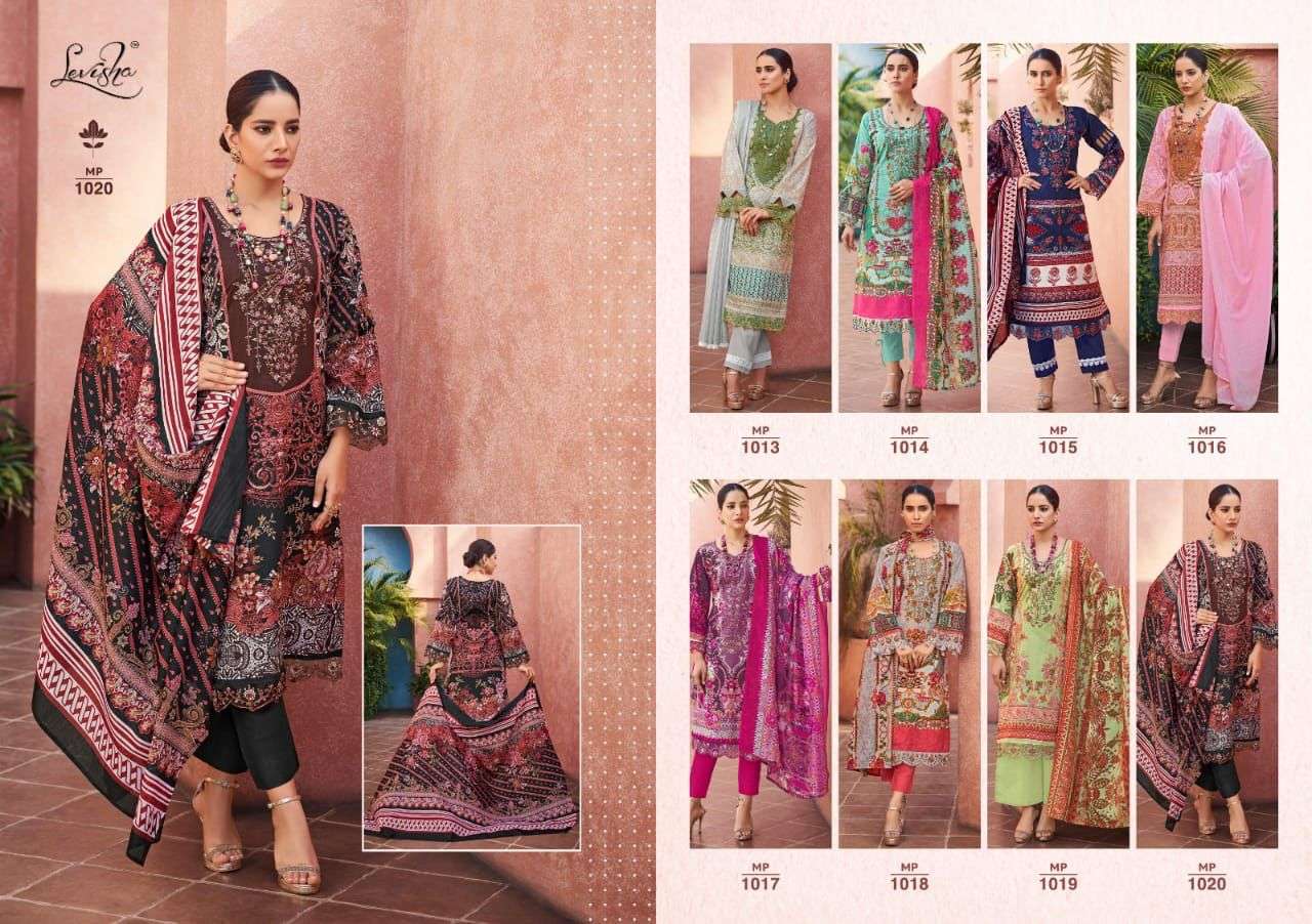 Levisha Mahefuz Vol 3 Satin Cotton Pakistani Print & Fancy Self Embroidery Top Bottom With Dupatta On Wholesale