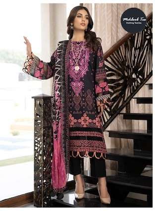 Mehboob Tex Charizma Pure Cotton Print With Embroidery Top Bottom With Dupatta On Wholesale