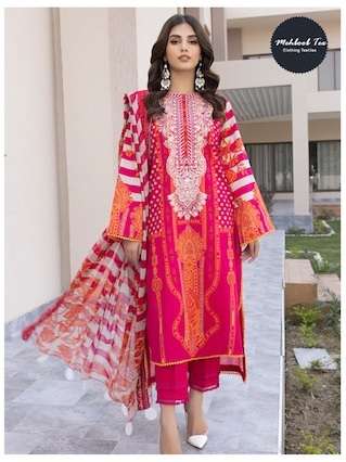 Mehboob Tex Charizma Pure Cotton Print With Embroidery Top Bottom With Dupatta On Wholesale