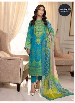 Mehboob Tex Charizma Pure Cotton Print With Embroidery Top Bottom With Dupatta On Wholesale