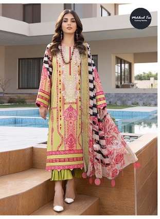 Mehboob Tex Charizma Pure Cotton Print With Embroidery Top Bottom With Dupatta On Wholesale