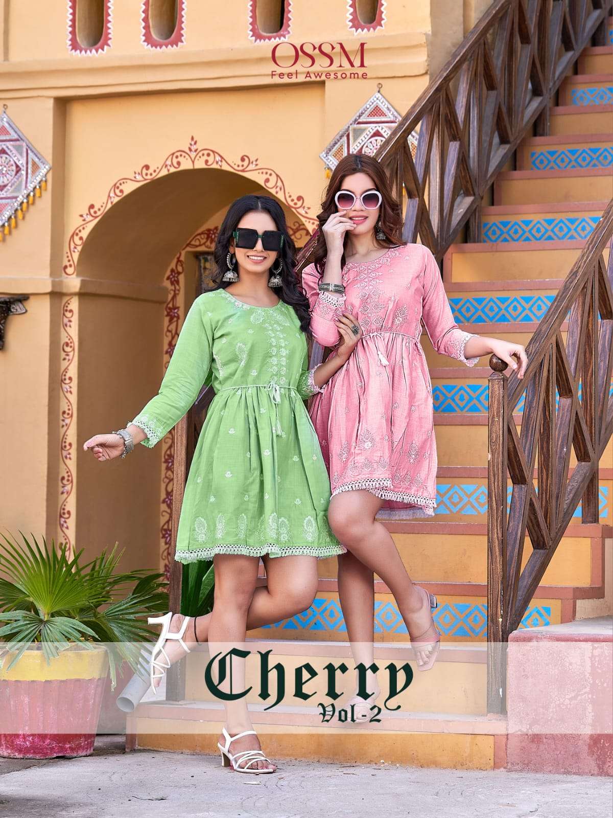 Ossm Present Cherry Vol 2 Rayon 14kg Slub Heavy Embroidery Work With Lace On Wholesale