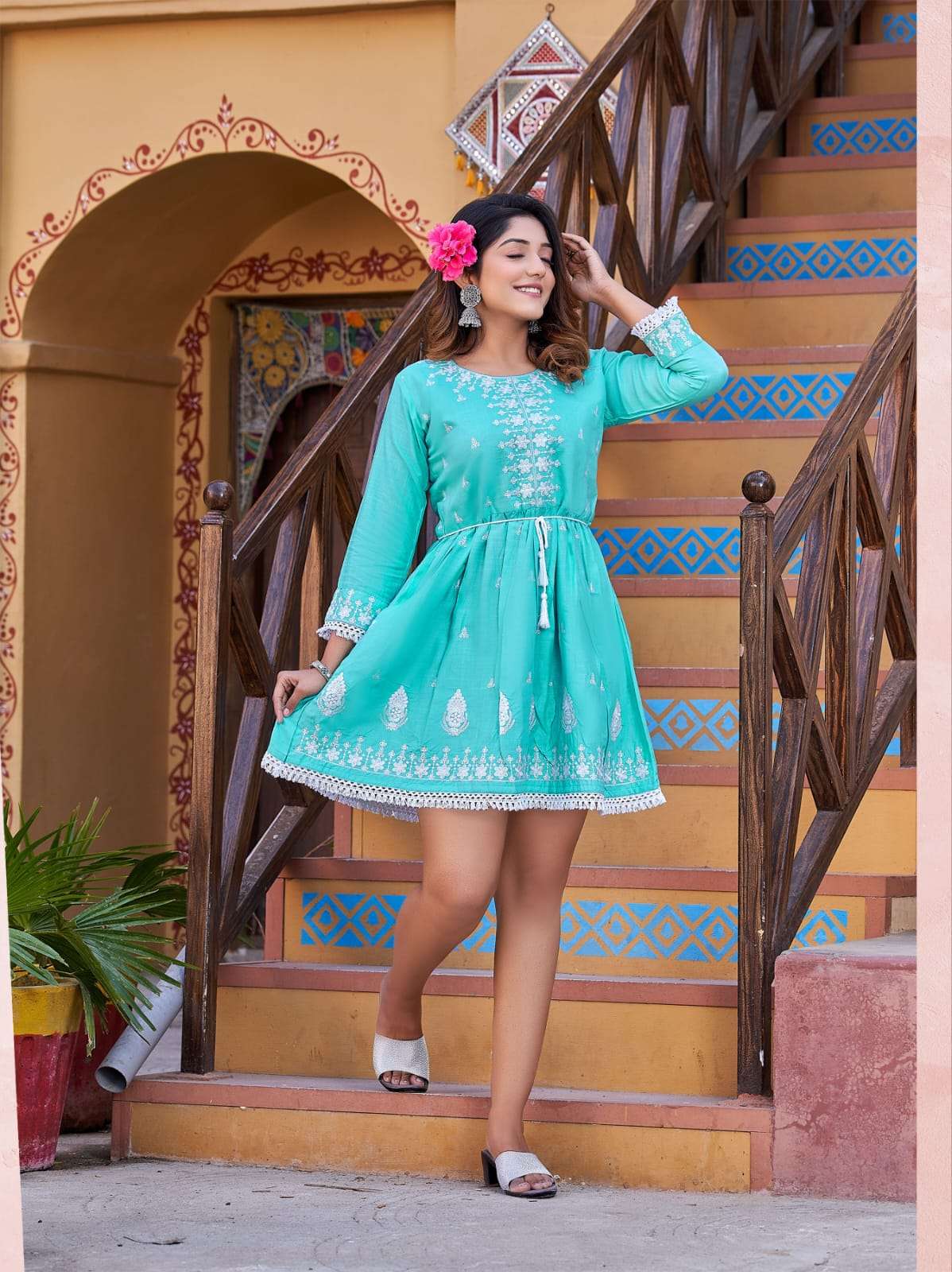 Ossm Present Cherry Vol 2 Rayon 14kg Slub Heavy Embroidery Work With Lace On Wholesale