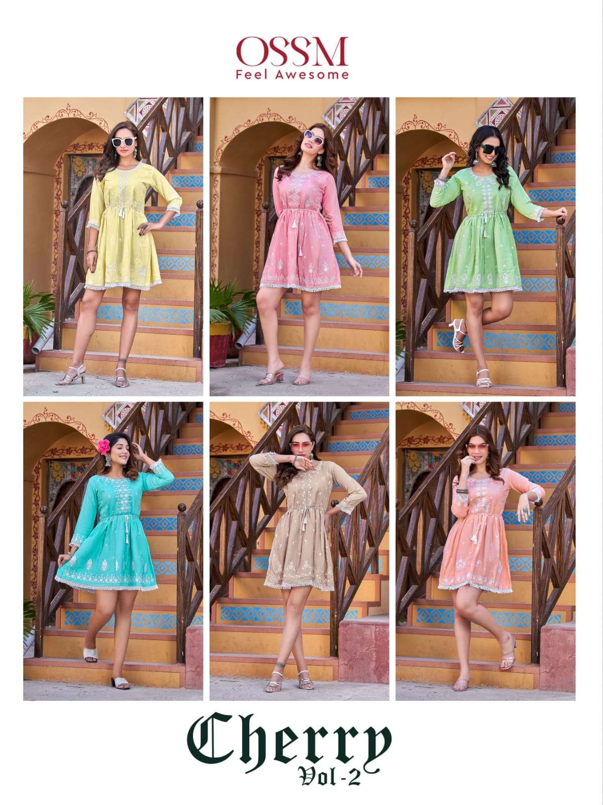 Ossm Present Cherry Vol 2 Rayon 14kg Slub Heavy Embroidery Work With Lace On Wholesale