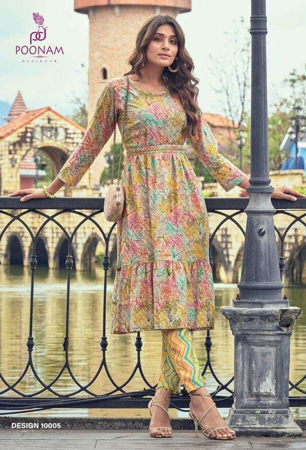 Poonam Designer Smit Creation Florida Pure Viscose Print With Choli Nackline Handwork With Belt On Wholesale