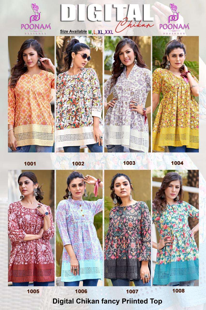 Poonam Designer Summer Special Launching Digital Chikan Tunic On Wholesale