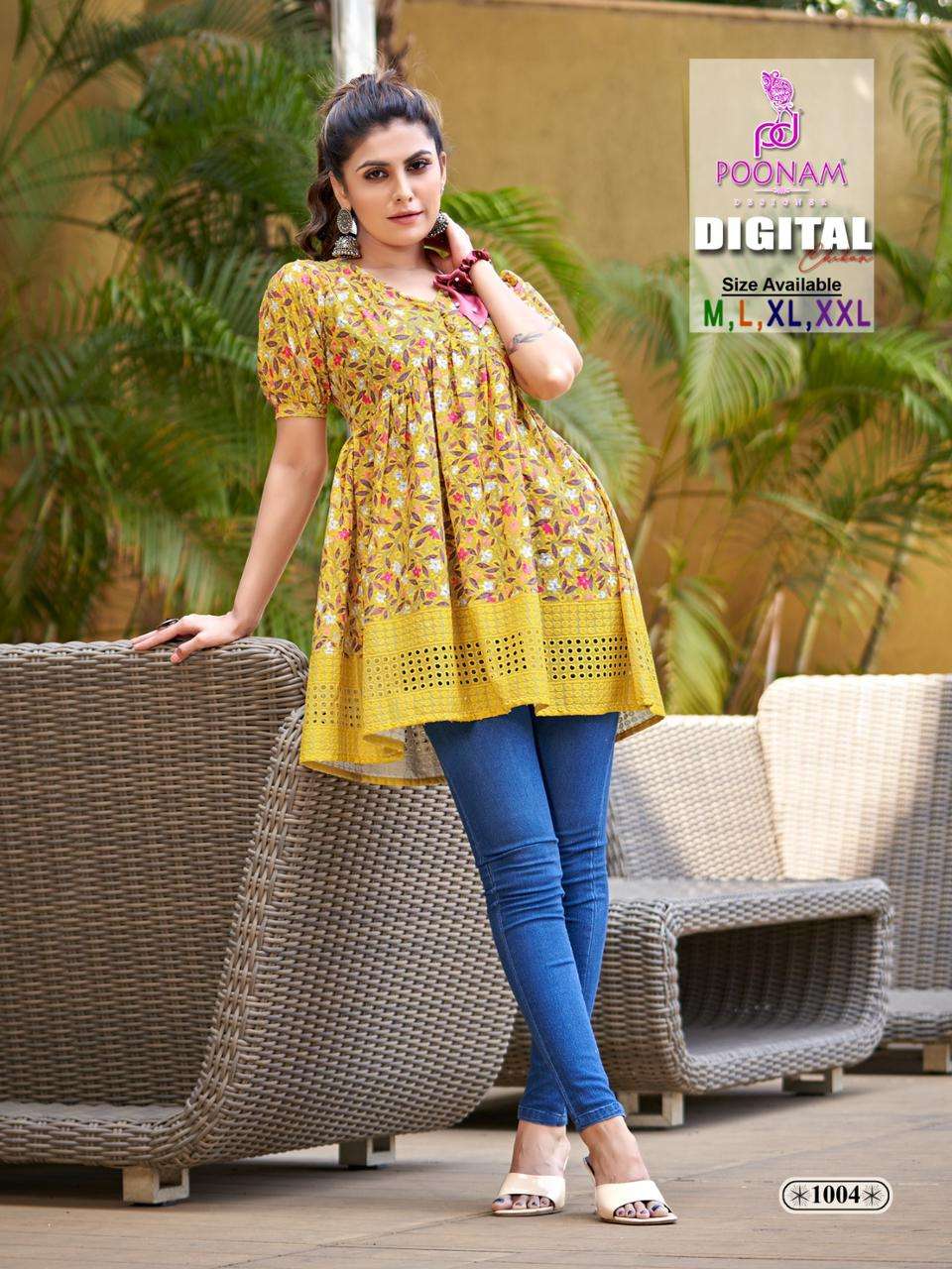 Poonam Designer Summer Special Launching Digital Chikan Tunic On Wholesale