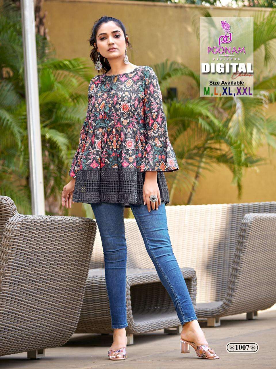 Poonam Designer Summer Special Launching Digital Chikan Tunic On Wholesale