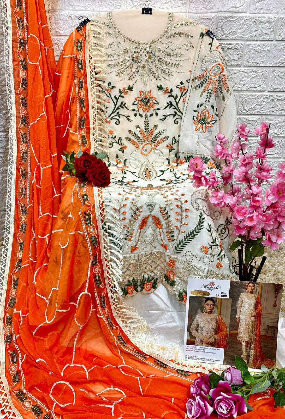 Ramsha R 579 Georgette Heavy Embroidery Top Bottom With Dupatta On Wholesale