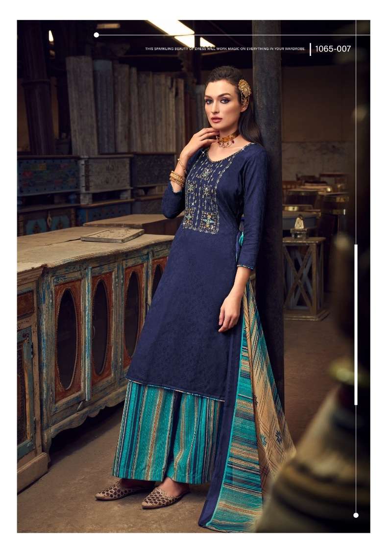 Romani Manvika Soft Jam Cotton Jacquard With Heavy Embroidery Work Dress Material On Wholesale