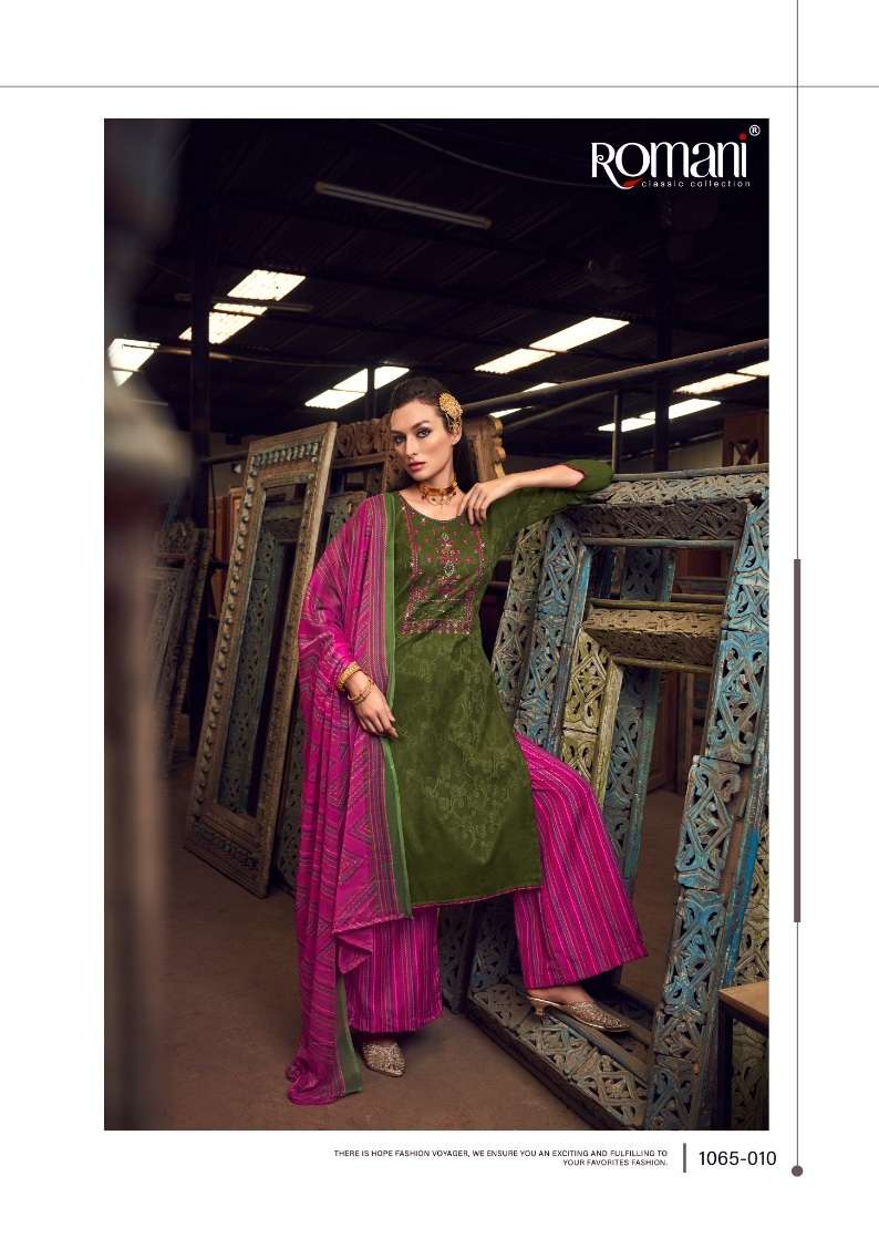 Romani Manvika Soft Jam Cotton Jacquard With Heavy Embroidery Work Dress Material On Wholesale