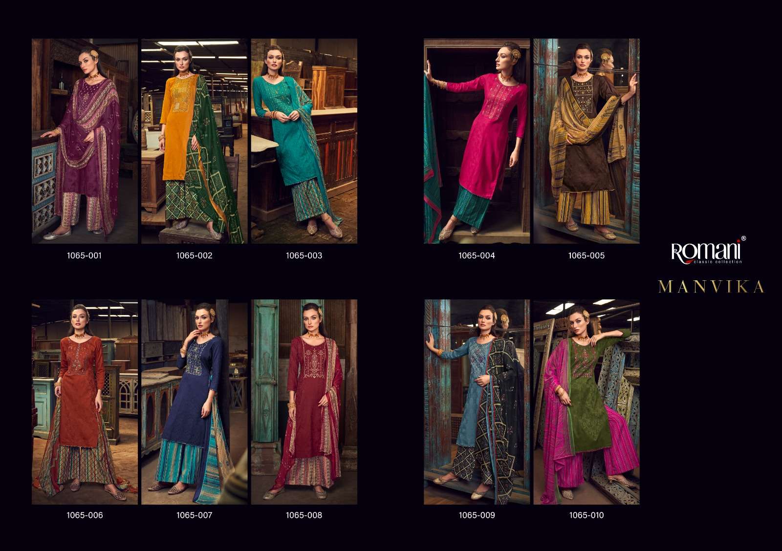 Romani Manvika Soft Jam Cotton Jacquard With Heavy Embroidery Work Dress Material On Wholesale