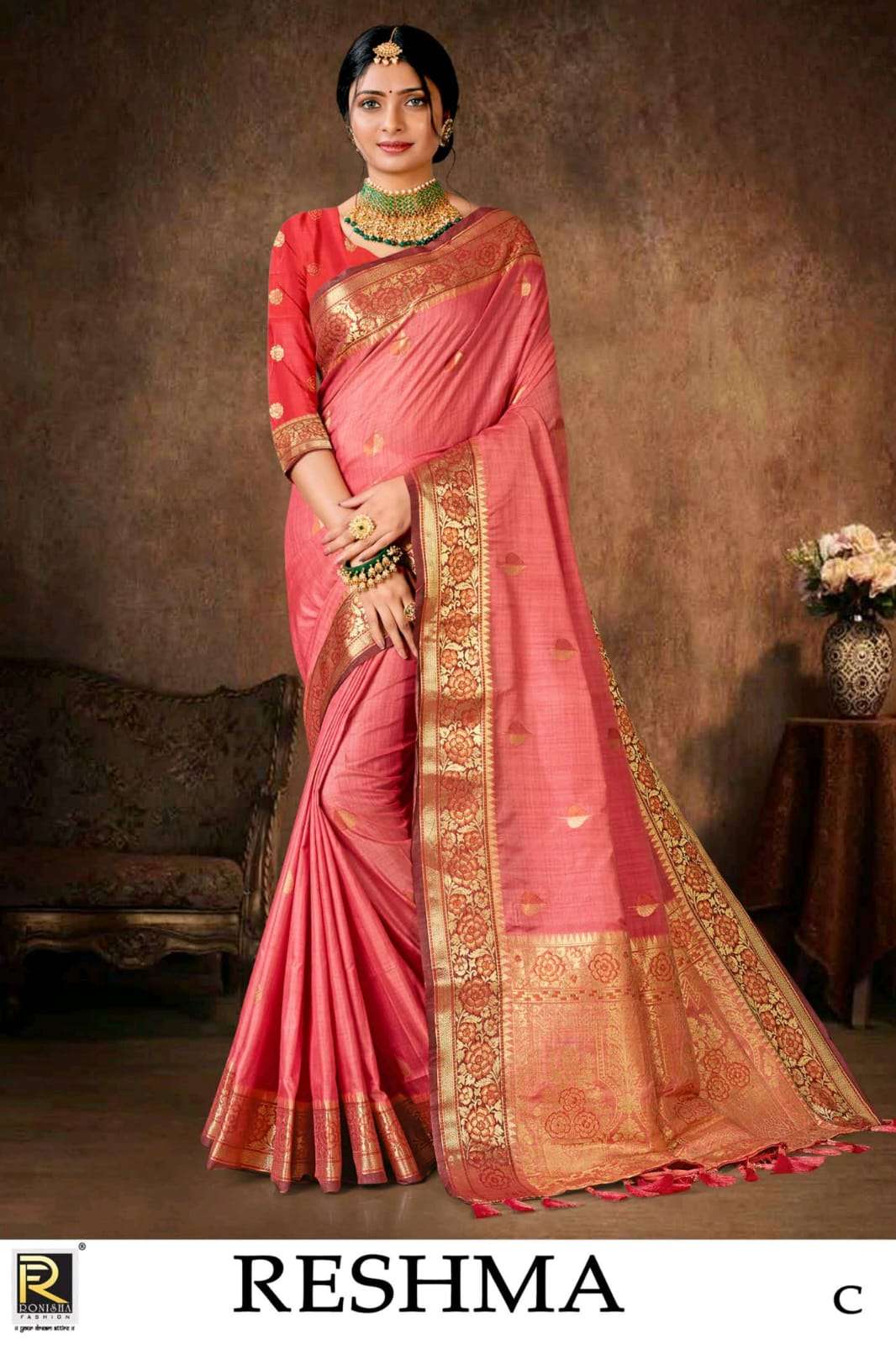 Ronisha Fashion Present Fabric Banarasi Silk Designer Saree On Wholesale