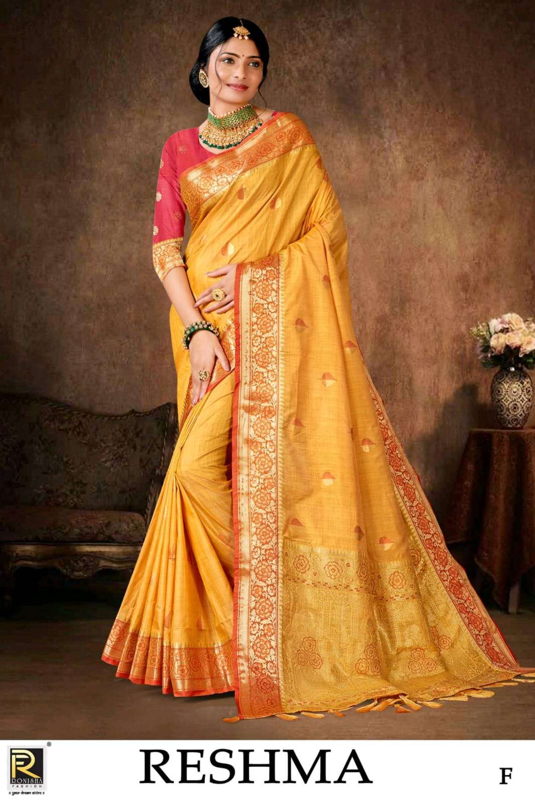 Ronisha Fashion Present Fabric Banarasi Silk Designer Saree On Wholesale