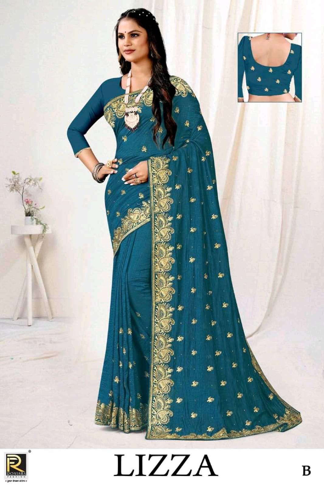 Ronisha Lizza Present Fabric Vichitra Silk Jari Work Heavy Saree On Wholesale