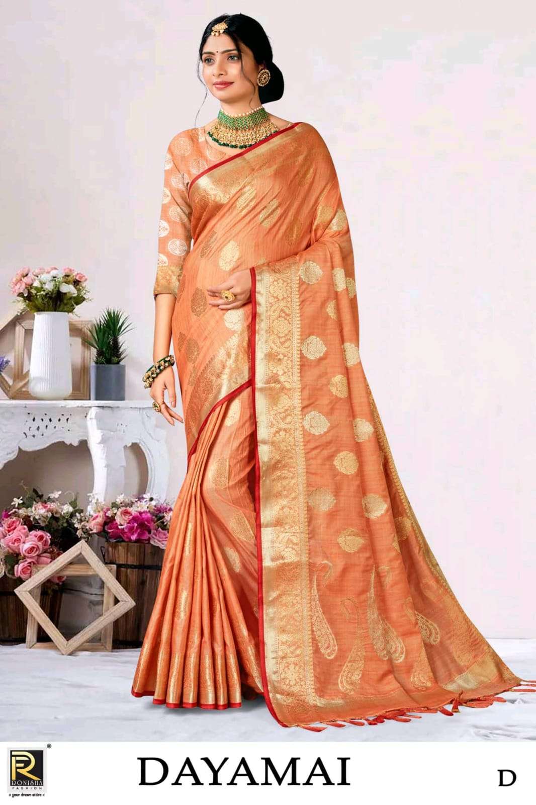 Ronisha Present Dayamai Fabric Banarasi Silk Designer Saree On Wholesale