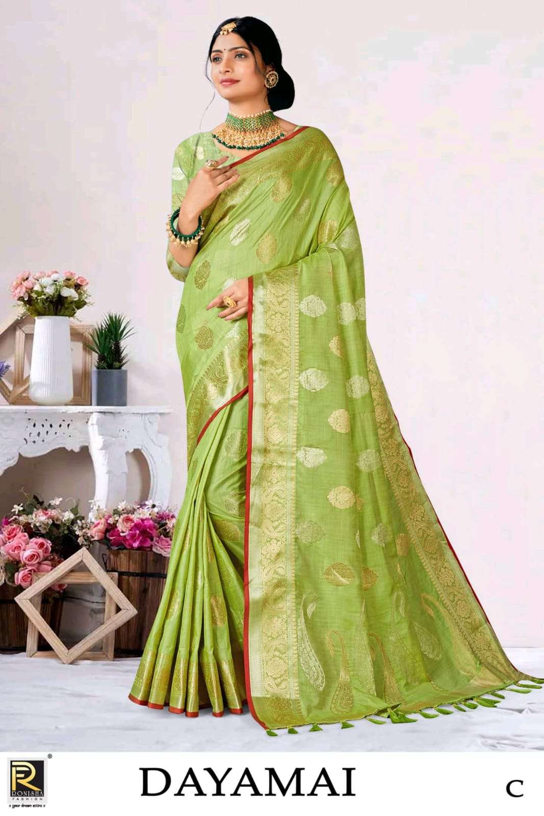 Ronisha Present Dayamai Fabric Banarasi Silk Designer Saree On Wholesale