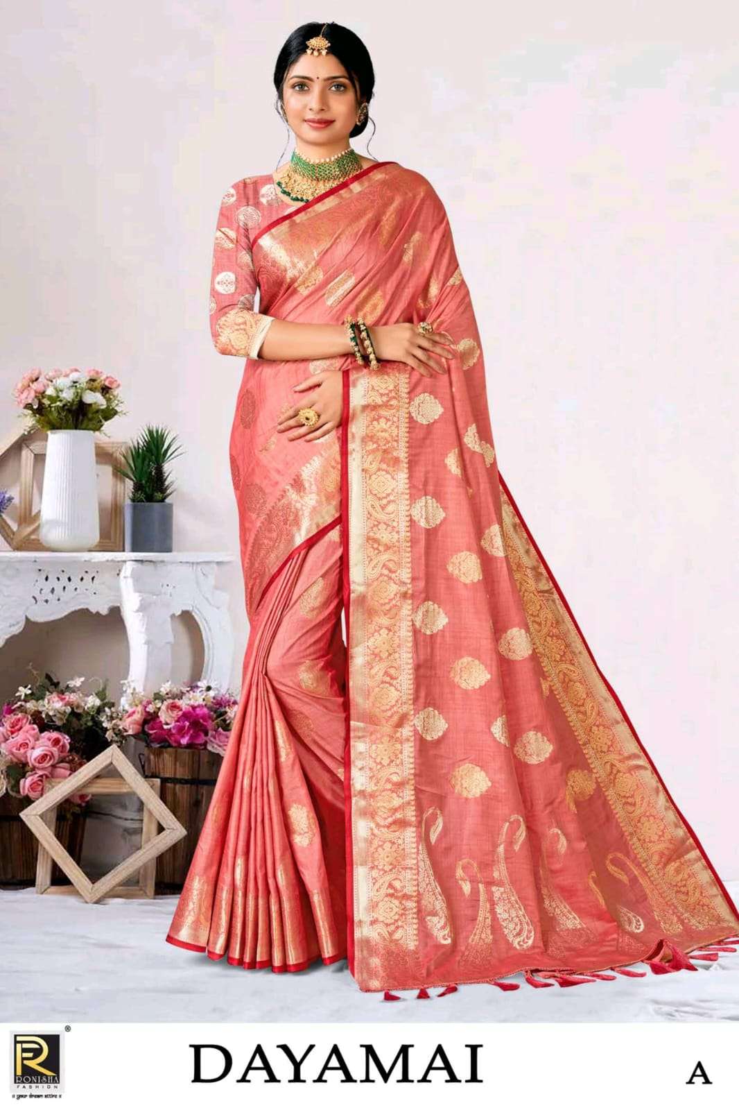 Ronisha Present Dayamai Fabric Banarasi Silk Designer Saree On Wholesale