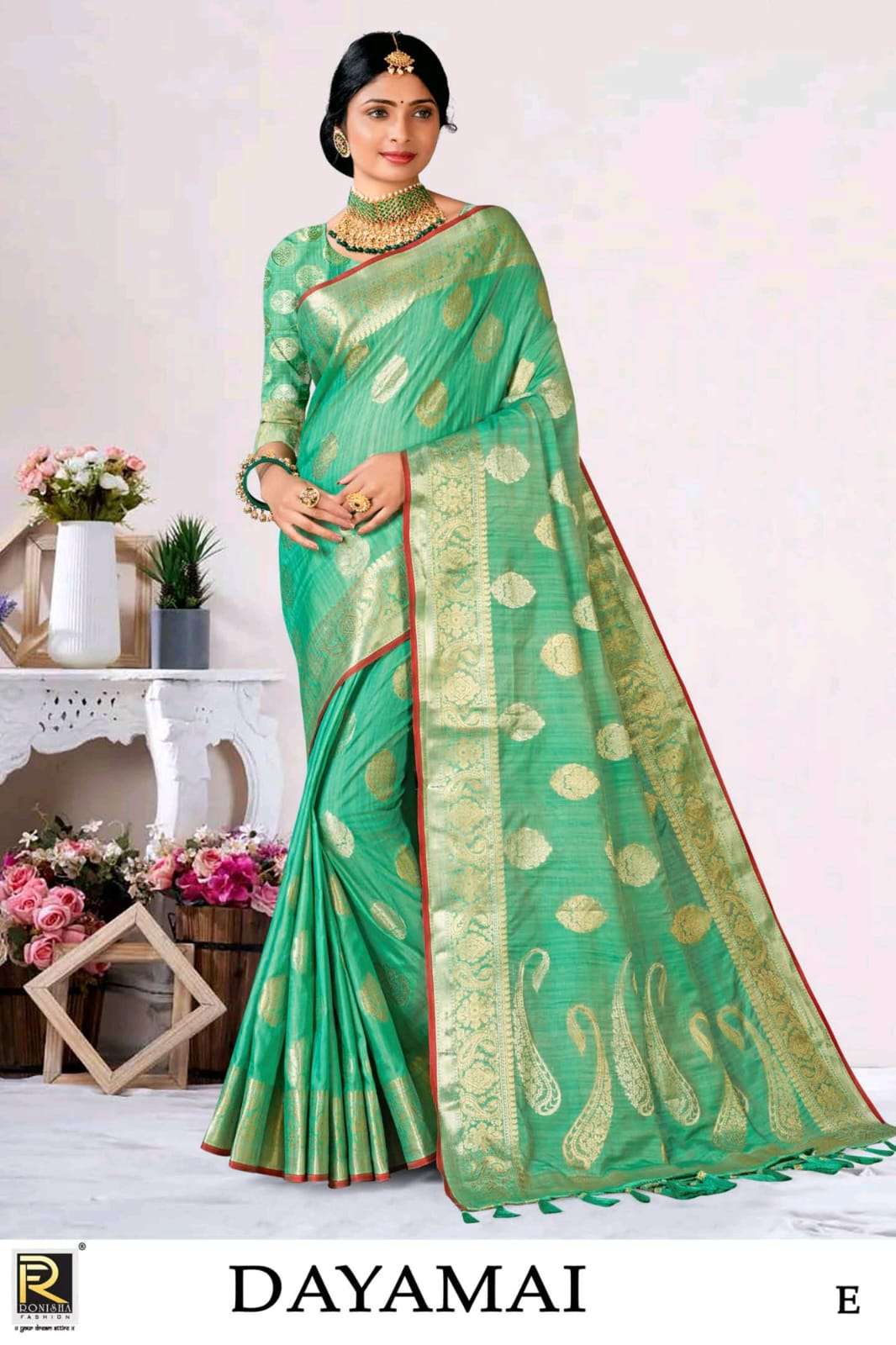 Ronisha Present Dayamai Fabric Banarasi Silk Designer Saree On Wholesale
