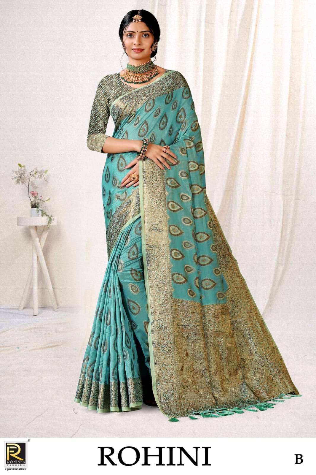Ronisha Present Rohini Fabric Banarasi Silk Designer Saree On Wholesale