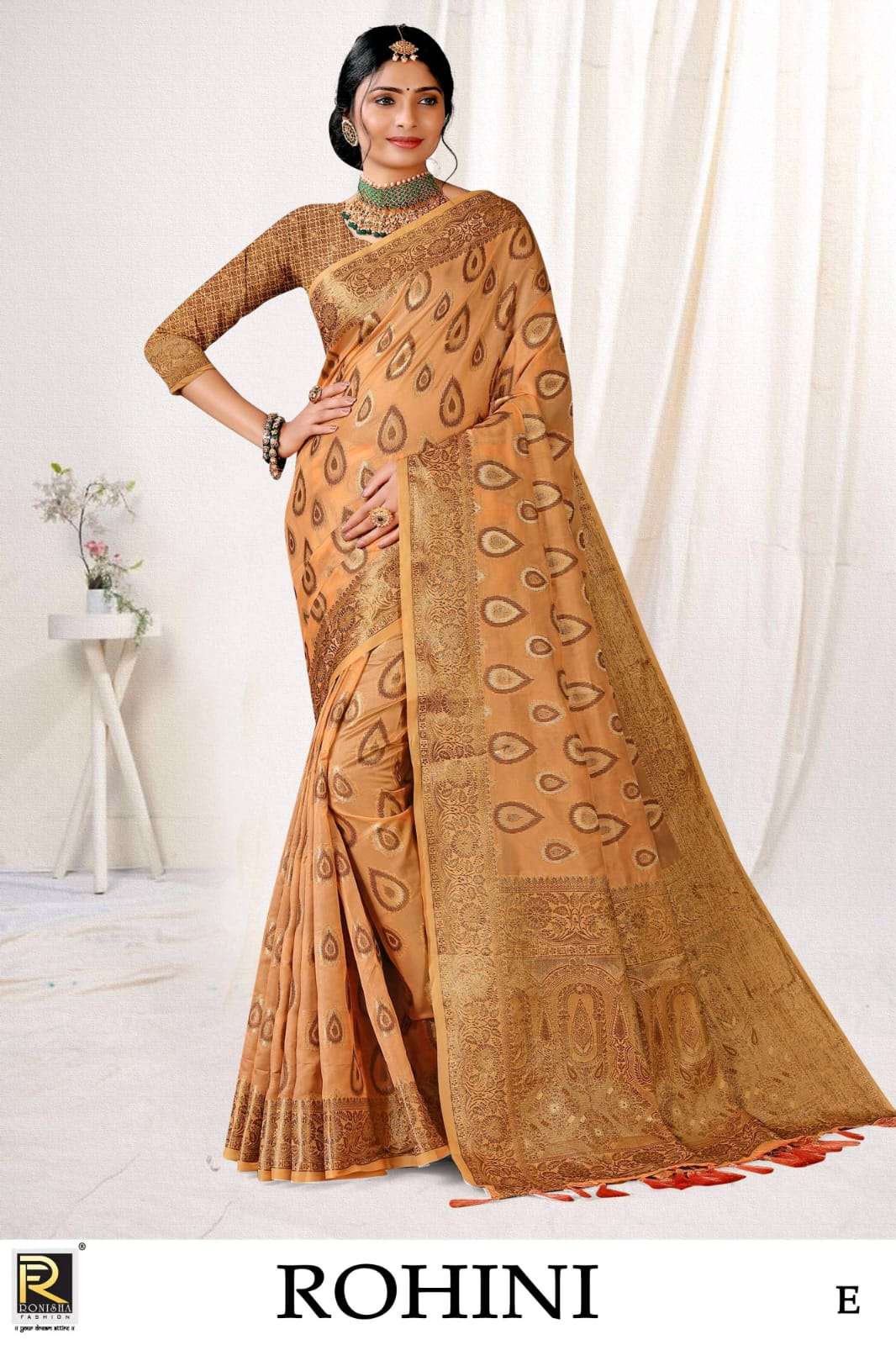 Ronisha Present Rohini Fabric Banarasi Silk Designer Saree On Wholesale