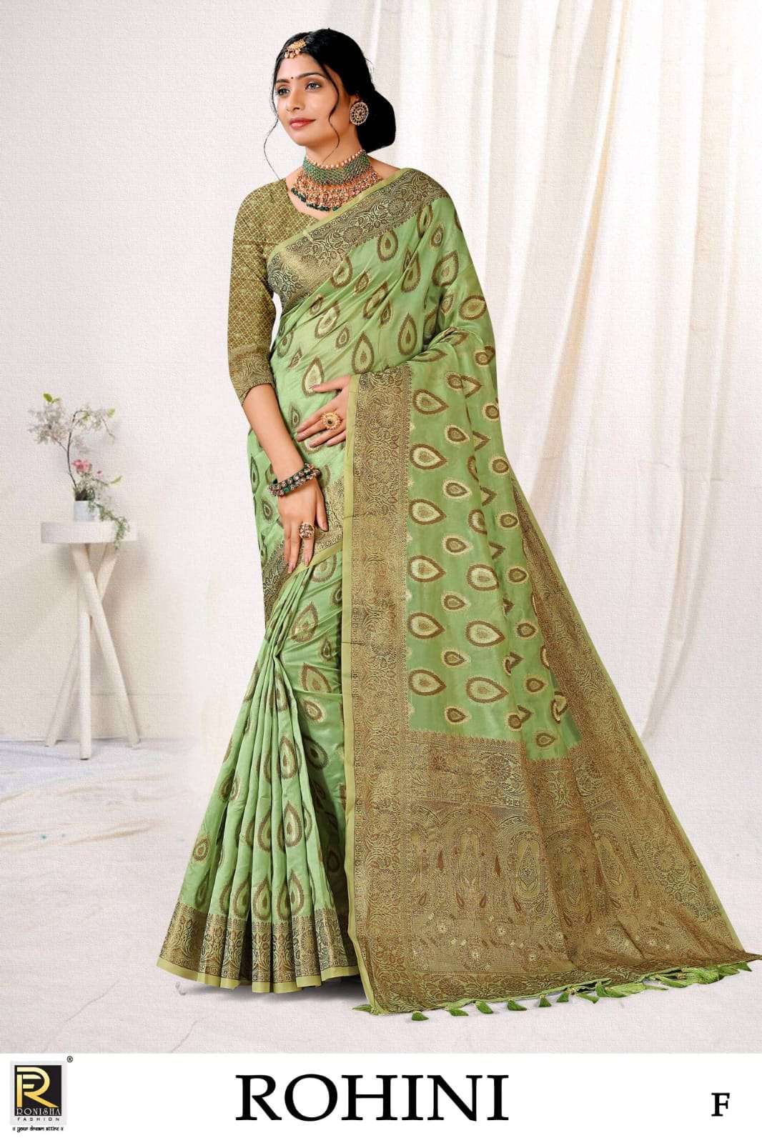 Ronisha Present Rohini Fabric Banarasi Silk Designer Saree On Wholesale