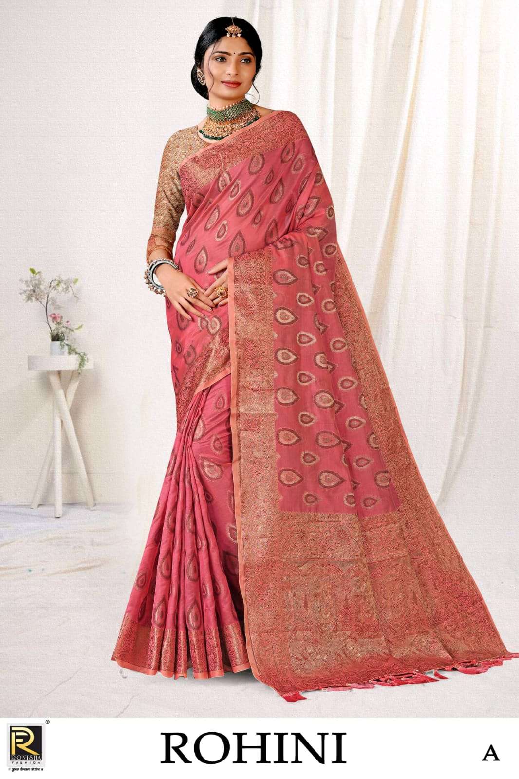Ronisha Present Rohini Fabric Banarasi Silk Designer Saree On Wholesale