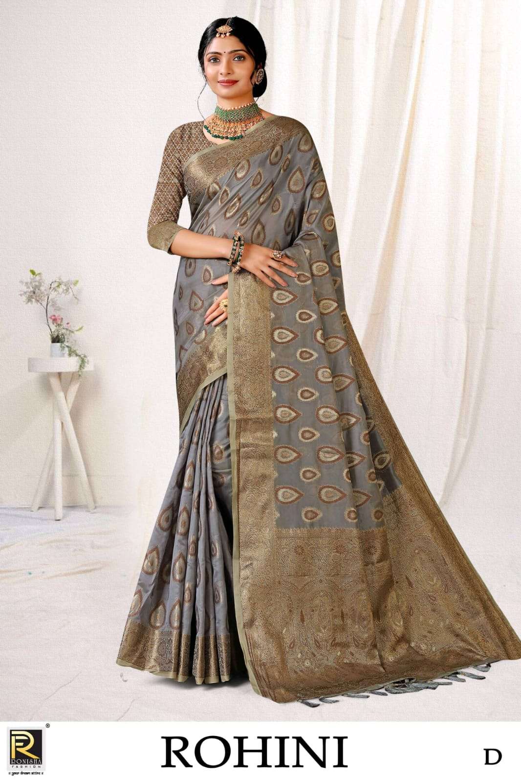 Ronisha Present Rohini Fabric Banarasi Silk Designer Saree On Wholesale