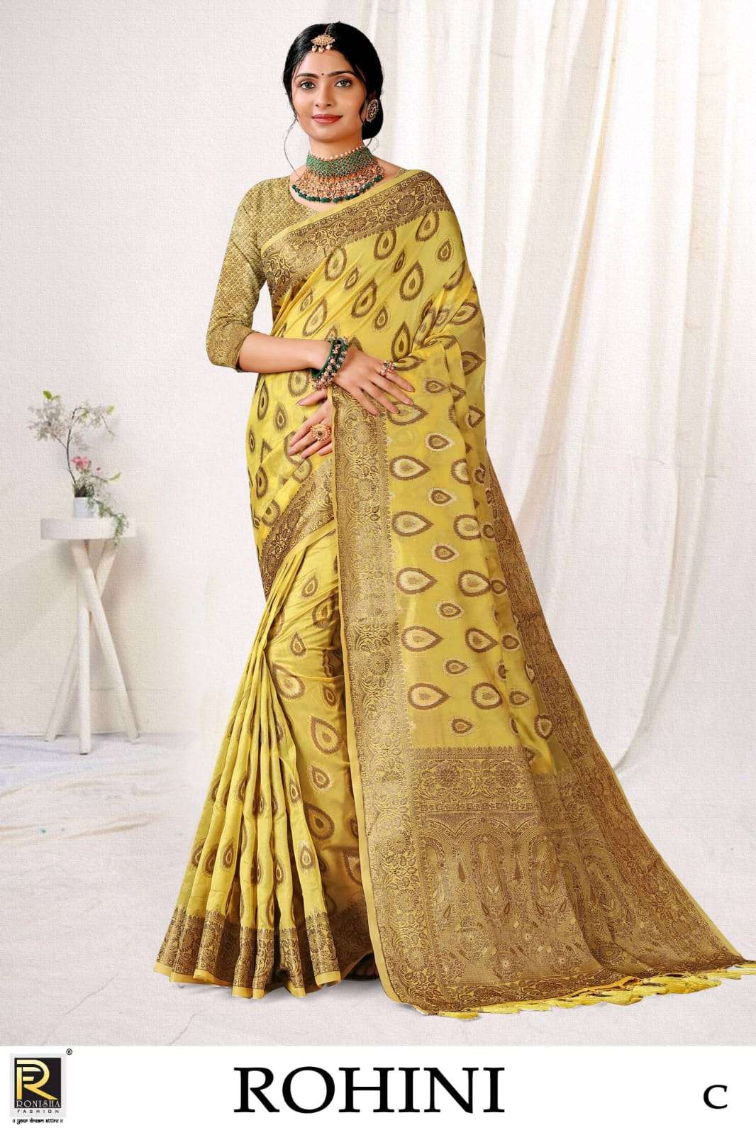 Ronisha Present Rohini Fabric Banarasi Silk Designer Saree On Wholesale