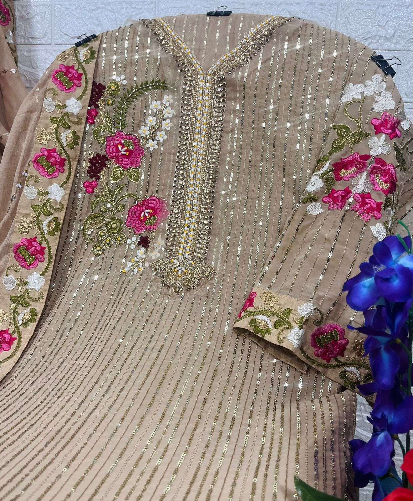 Serine S - 115 A Fox Georgette Embroidery With Handwork Top Bottom With Dupatta On Wholesale