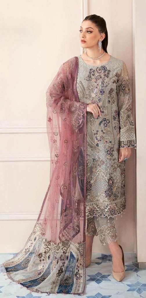 Serine S 118 Fox Georgette Embroidery With Diamond Top Bottom With Dupatta On Wholesale
