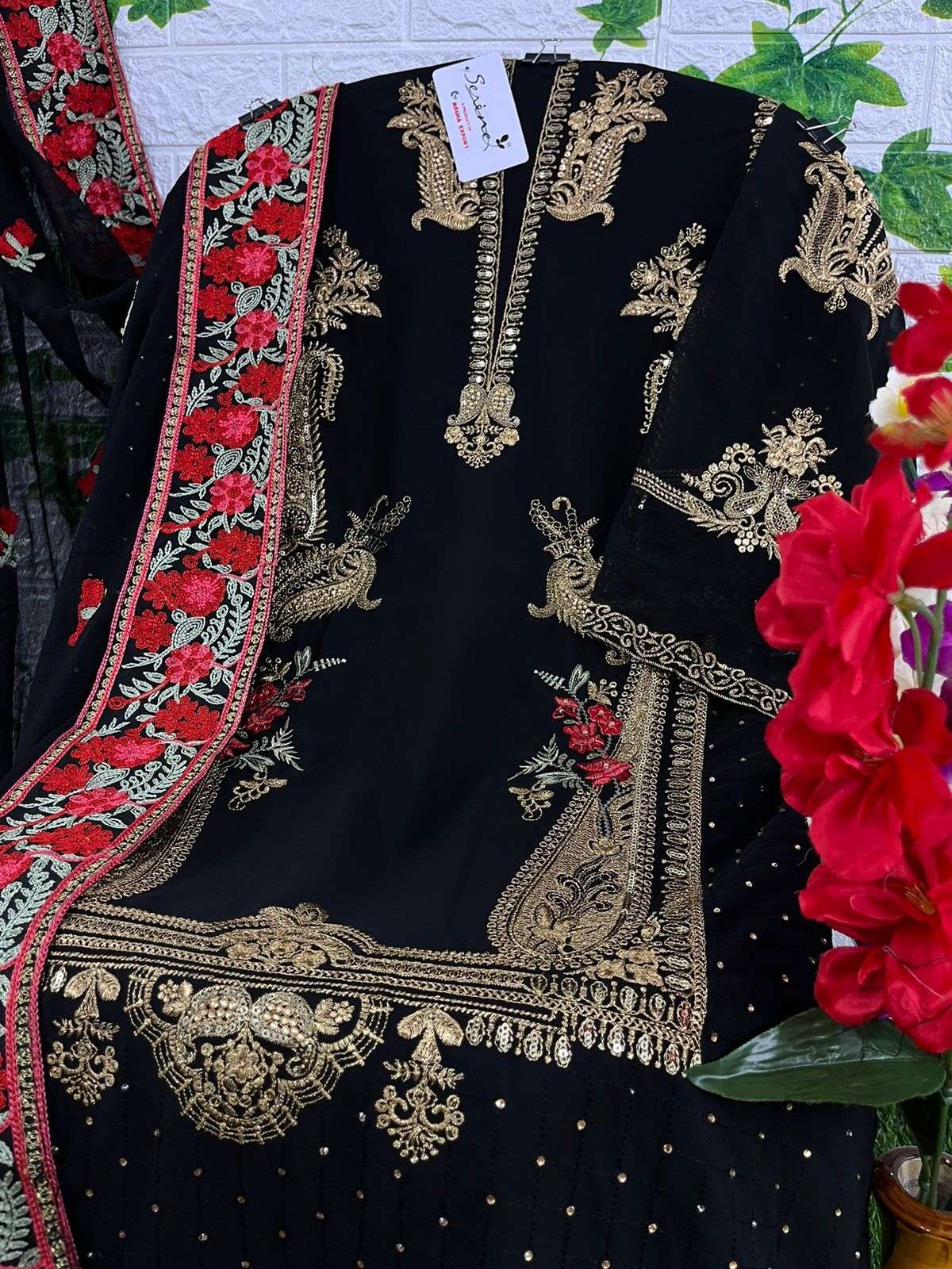 Serine S 121 A Fox Georgette Embroidery With Stone Top Bottom With Dupatta On Wholesale