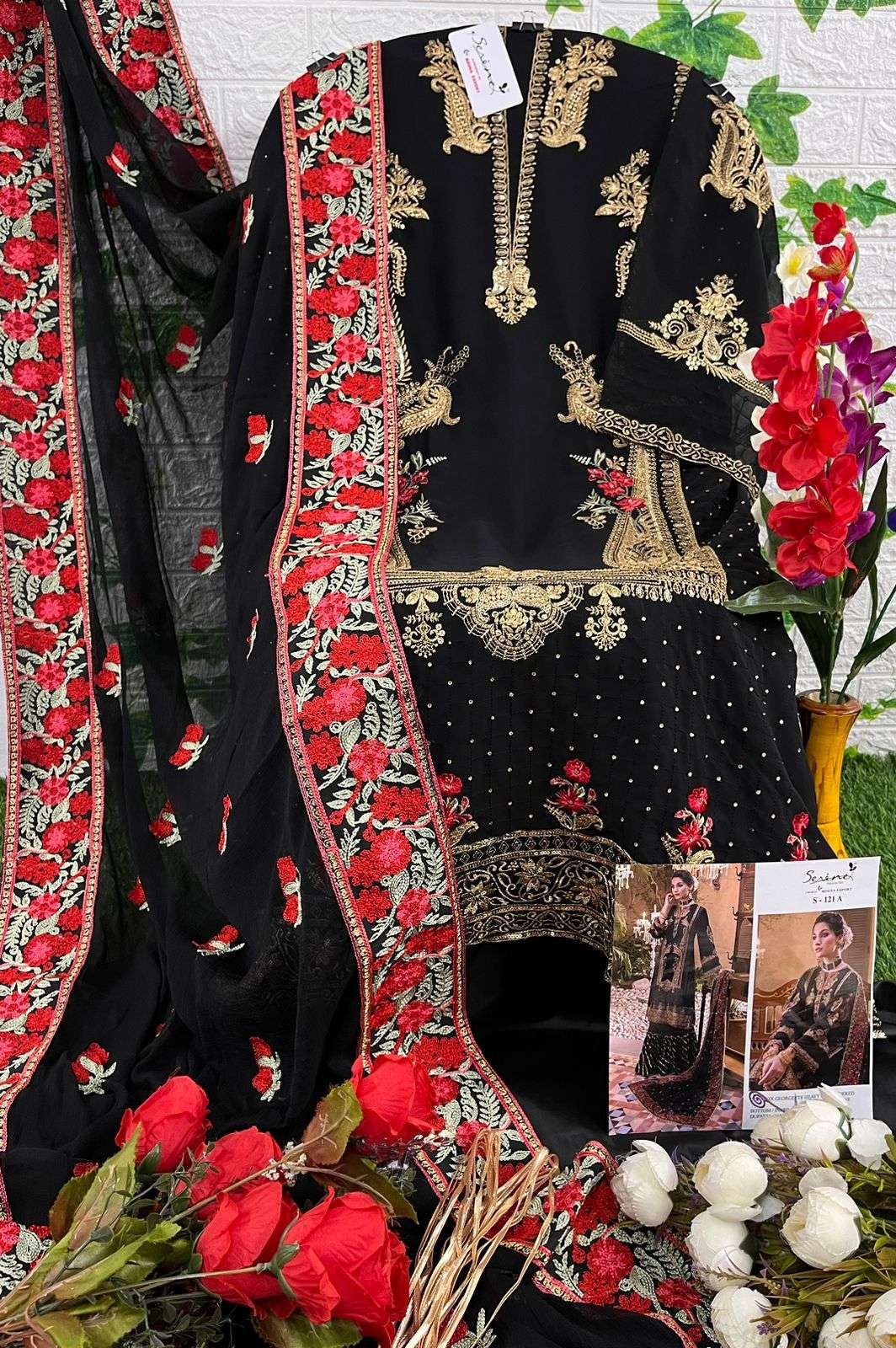 Serine S 121 A Fox Georgette Embroidery With Stone Top Bottom With Dupatta On Wholesale