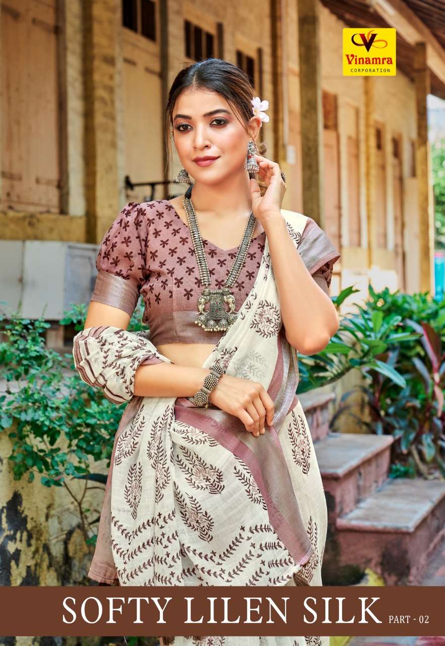 Vinamra Softy Lilen Silk Vol 2 Fancy Linen Saree Collection On Wholesale