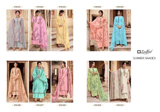 Zulfat Summer Shades Designer Pure Cotton Printed And Embroidery Work On Wholesale