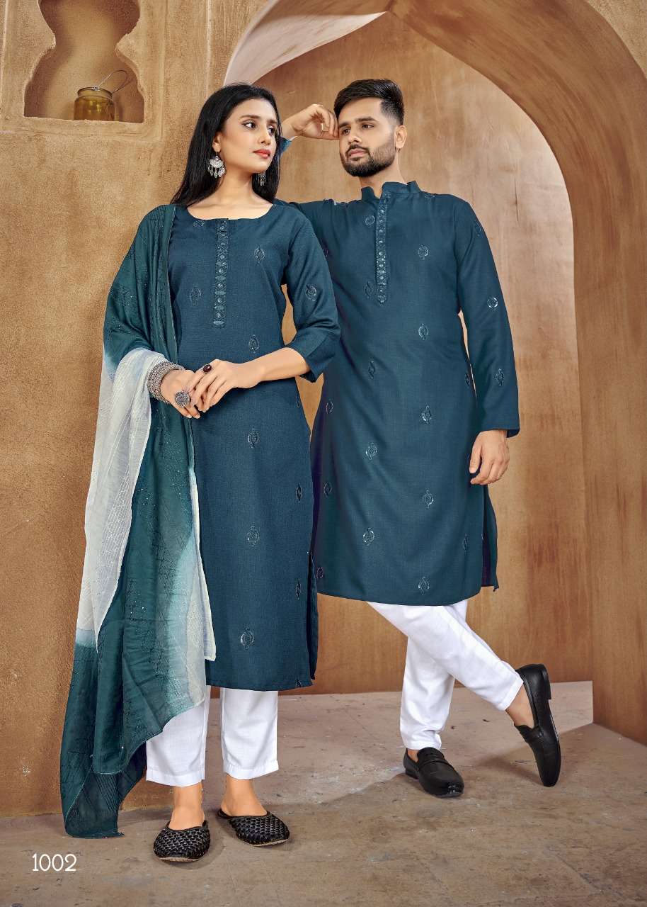 Couple combo of Kurta with Payjama and Kurti with Pants Dupatta Couple Goal V 2